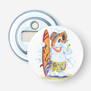 Summer Snowman Surfer Funny Bottle Opener