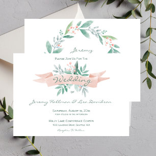 Summer Soft Pink, Green Wedding Invitation