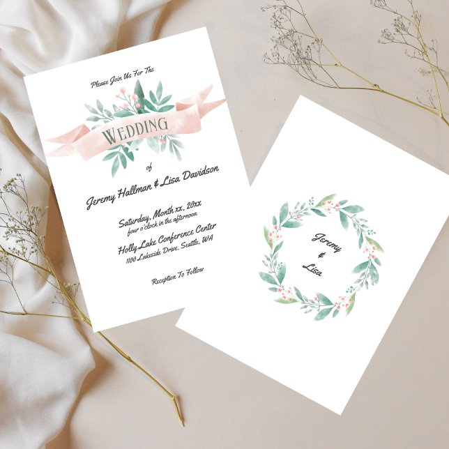 Summer Soft Pink Wedding Invitation (Summer Soft Pink and Green Wedding Invitation)