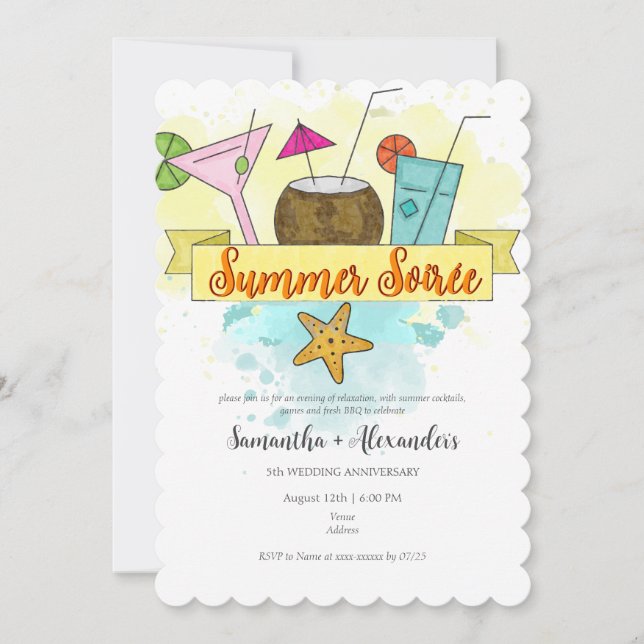 Summer Soirée Cocktail Pool Beach Rehearsal Dinner Invitation (Front)