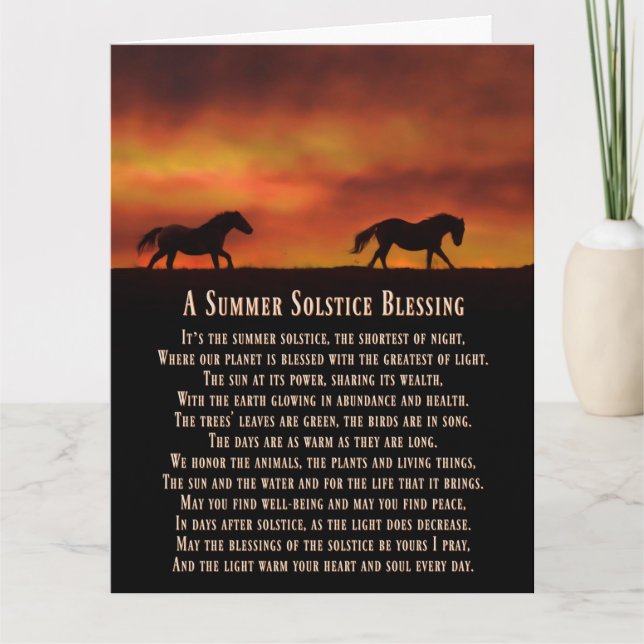 Summer Solstice Blessings with Sunset and Horses Card (Front)