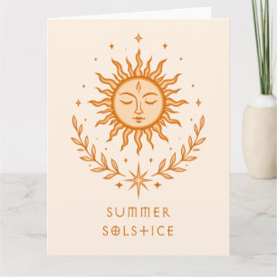 Summer Solstice Celestial Sun Face Botanical Art Card