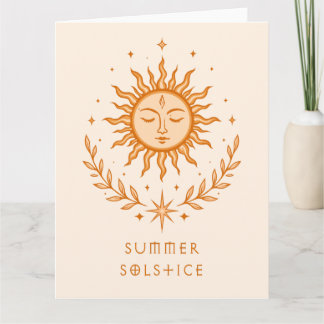 Summer Solstice Celestial Sun Face Botanical Art Card