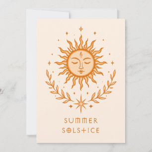 Summer Solstice Celestial Sun Face Botanical Art Card