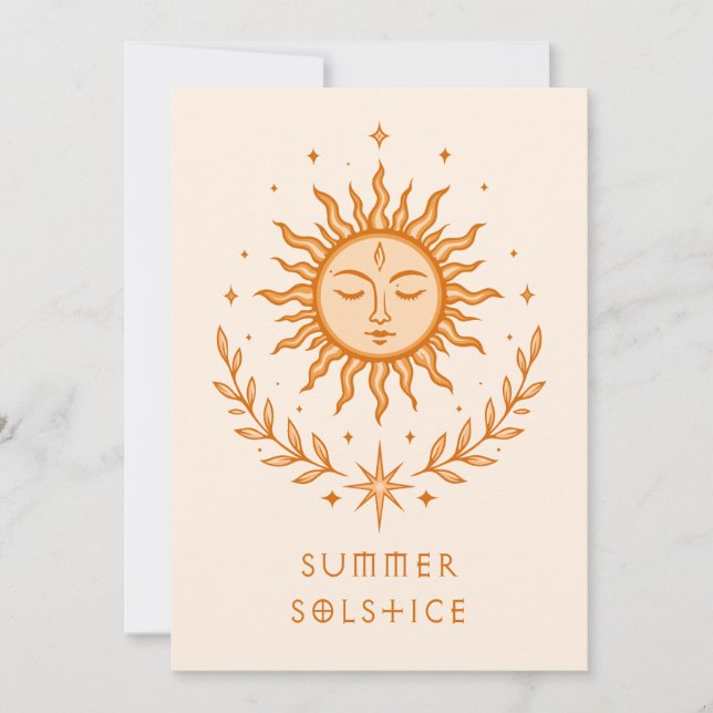 Summer Solstice Celestial Sun Face Botanical Art Card (Front)