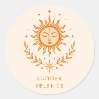Summer Solstice Celestial Sun Face Botanical Art Classic Round Sticker