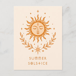 Summer Solstice Celestial Sun Face Botanical Art Postcard