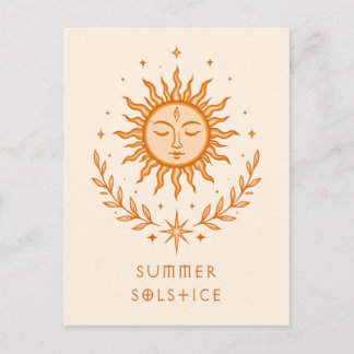 Summer Solstice Celestial Sun Face Botanical Art Postcard