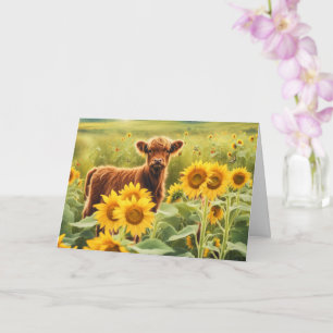 Summer Solstice Cute Highland Calf Cow  Card