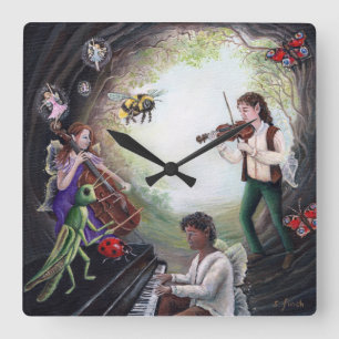 Summer Solstice Fairy Concert Square Wall Clock