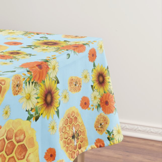 Summer Solstice Honey Bee & Honeycomb Sunflower Tablecloth (In Situ)