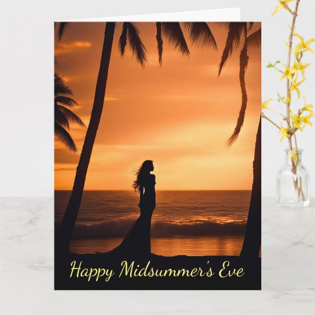 Summer Solstice Midsummers Eve with Silhouette Card (Yellow Flower)