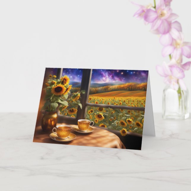 Summer Solstice Mystic Tea and Sunflowers Pretty Card (Orchid)