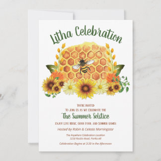 Summer Solstice Sunflower & Honeycomb Litha Party Invitation