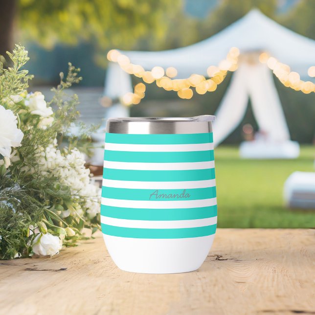 Summer Splash Aqua Bold Stripes Nom personnalisé (Créateur téléchargé)