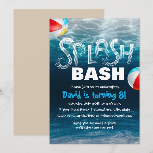 Summer Splash Pool Party Birthday Invitation (Front/Back)