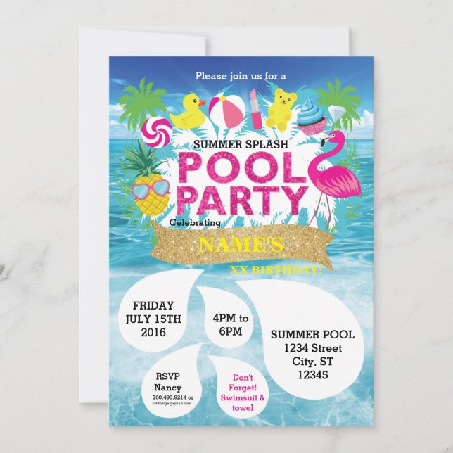 Summer Splash Pool Party Invitation (Front)
