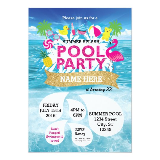 Summer Splash Pool Party Invitation 5 x 7