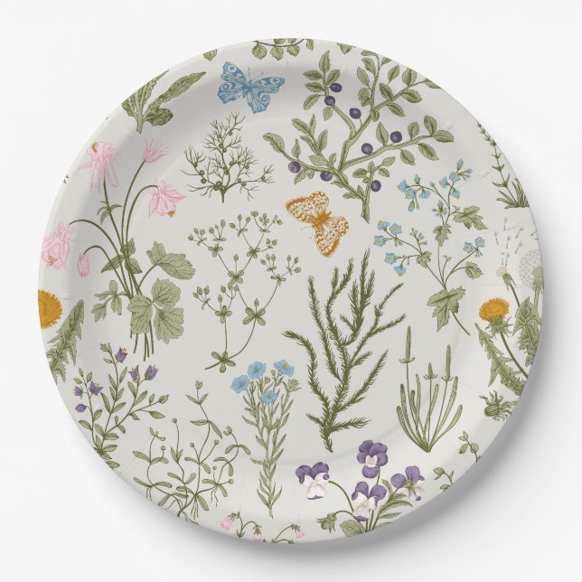 Summer Spring Floral Wildflowers and Herb Paper Plate (Front)