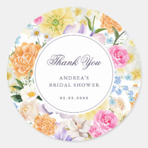 Summer Spring Garden Party Bridal Shower Thank You Classic Round Sticker