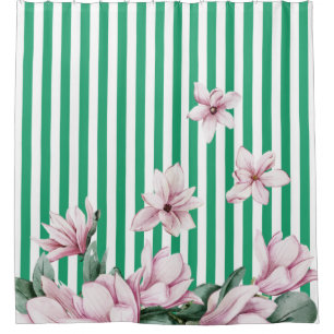 Summer, spring, green stripe magnolia print  