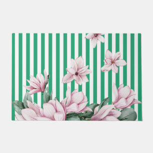 Summer, spring, green stripe magnolia print   doormat