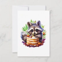 Summer Spring raccoon with a 1th birthday cake