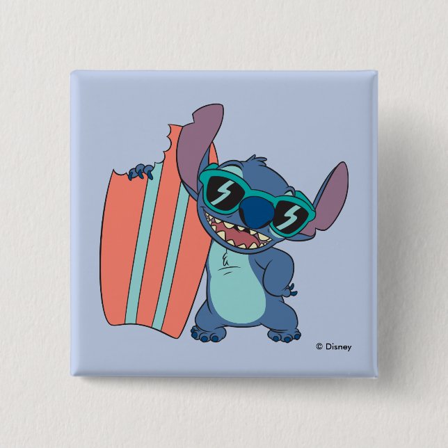 Summer Stitch with Surfboard 2 Inch Square Button (Front)