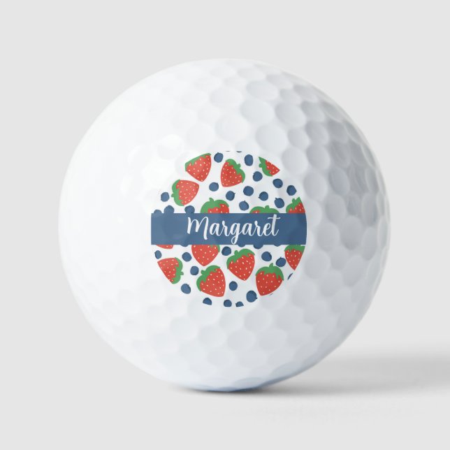 Summer Strawberries and Blueberries Fruit Pattern Golf Balls (Front)