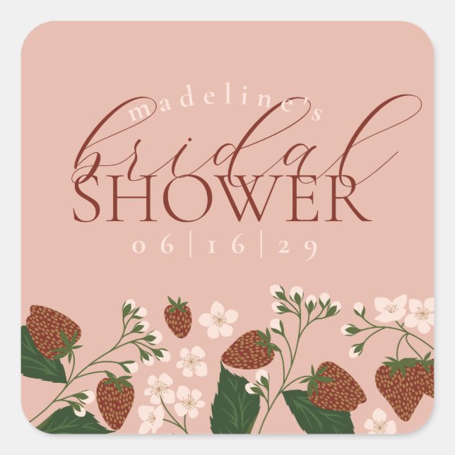 Summer Strawberries Bridal Shower Square Sticker (Front)
