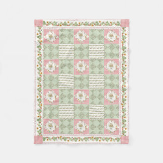 Summer Strawberries Floral Gingham Baby Girl Fleece Blanket