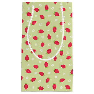 Summer Strawberries Green Small Gift Bag