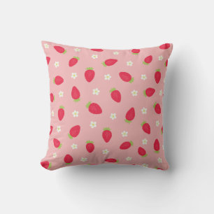 Summer Strawberries (large scale) Pink Throw Pillow