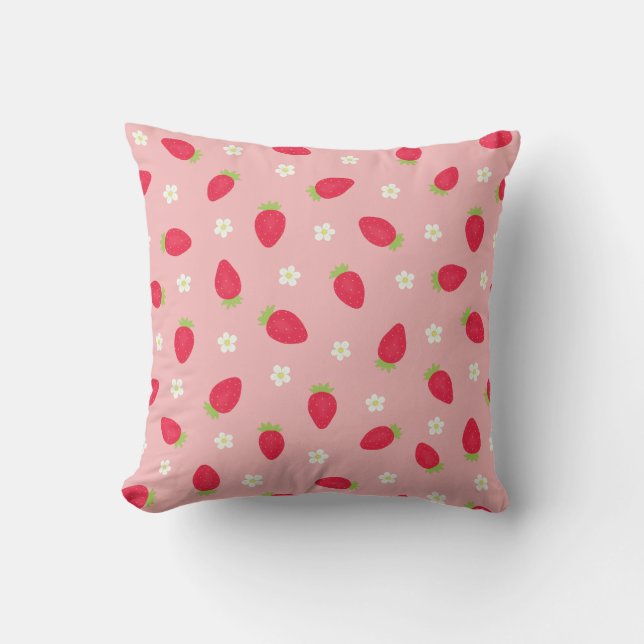 Summer Strawberries (large scale) Pink Throw Pillow (Front)