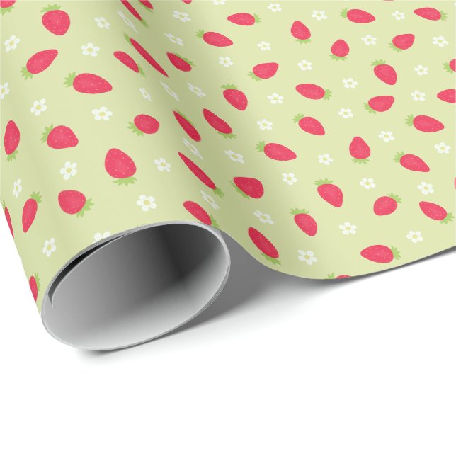 Summer Strawberries on Green (small scale) Wrapping Paper (Roll Corner)
