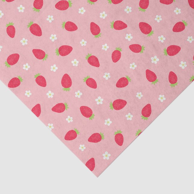Summer Strawberries on Pink (large scale) Tissue Paper (Detail)
