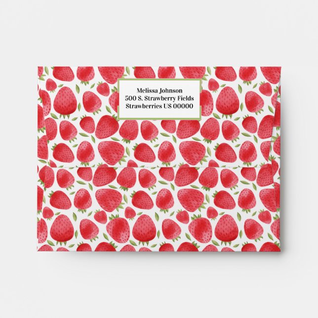 Summer Strawberries | Strawberry Pattern + Green Envelope (Back (Top Flap))