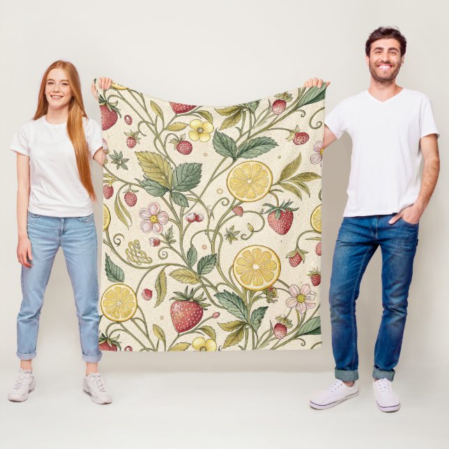 Summer Strawberry and Citrus Fruit on Warm Cream Fleece Blanket (In Situ)