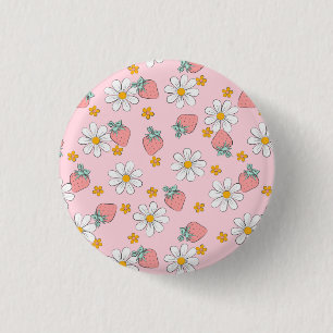 Summer Strawberry Daisy Pattern 1 Inch Round Button