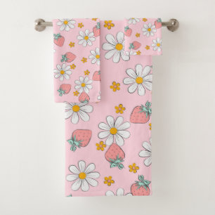 Summer Strawberry Daisy Pattern  Bath Towel Set