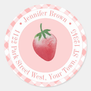 Summer Strawberry Pink And White Return Address Classic Round Sticker