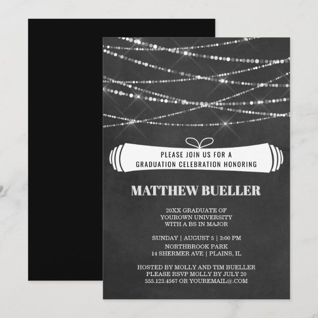 Summer String Lights Chalkboard Graduation Party Invitation (Front/Back)