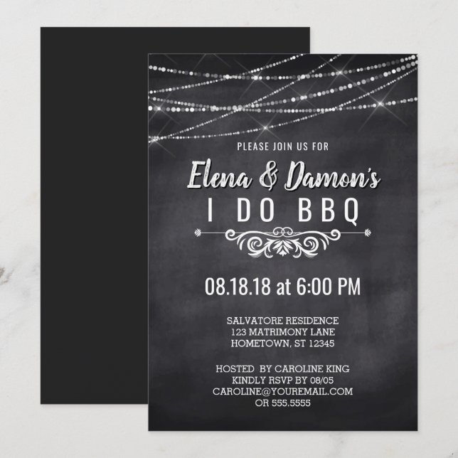 Summer String Lights Chalkboard I Do BBQ Invite (Front/Back)