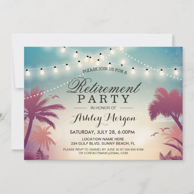 Summer String Lights Outdoor Retirement Party Invitation (Front)
