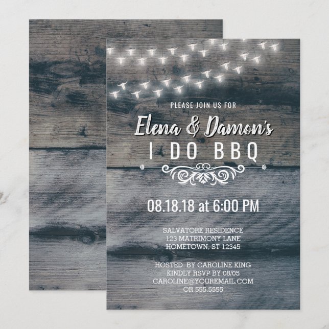 Summer String Lights Rustic Western I Do BBQ Invitation (Front/Back)
