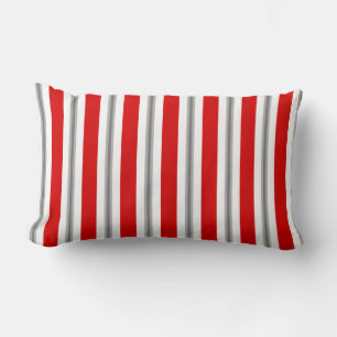 Summer Stripes, Deep Red, White and Gray  Lumbar Pillow