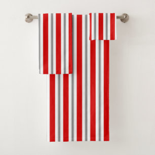 Summer Stripes, Deep Red, White and Grey Bath Towel Set