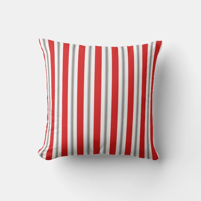 Summer stripes - deep red white and grey / grey throw pillow (Front)