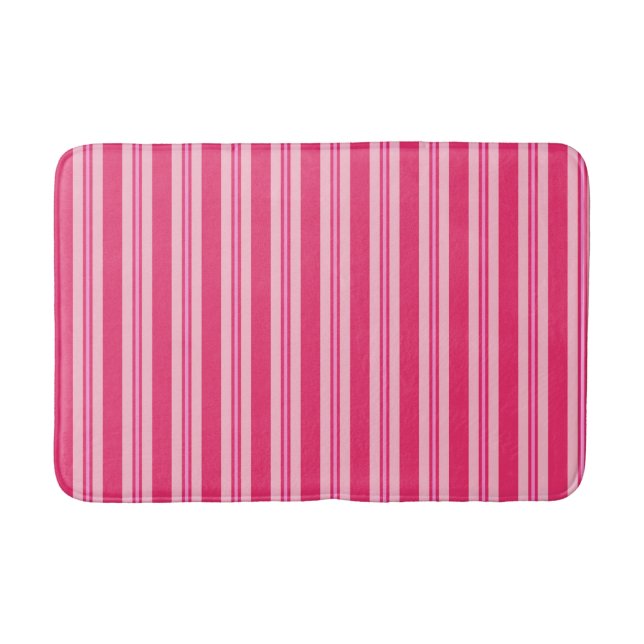 Summer Stripes, Fuchsia and Pastel Pink  Bath Mat (Front)