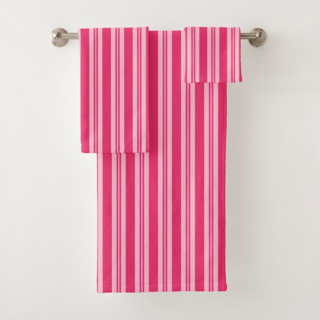 Summer Stripes, Fuchsia and Pastel Pink  Bath Towel Set (Insitu)